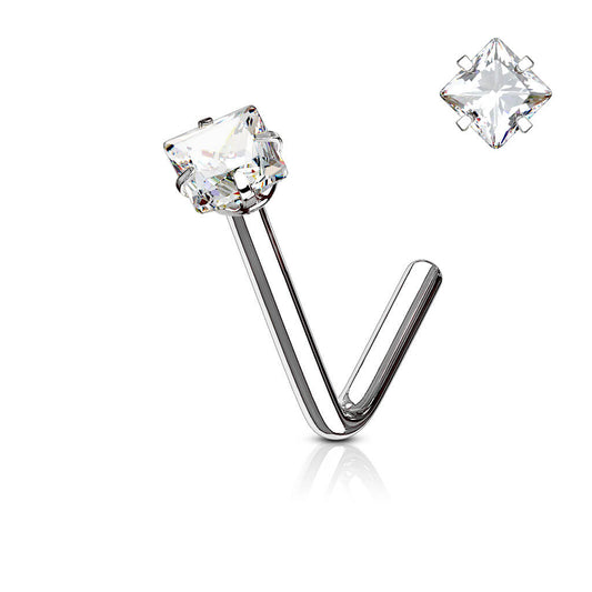 Square CZ Prong-Set L-Bend Nose Stud
