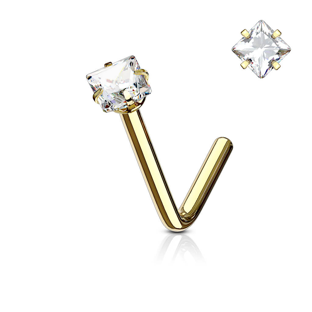 Square CZ Prong-Set L-Bend Nose Stud