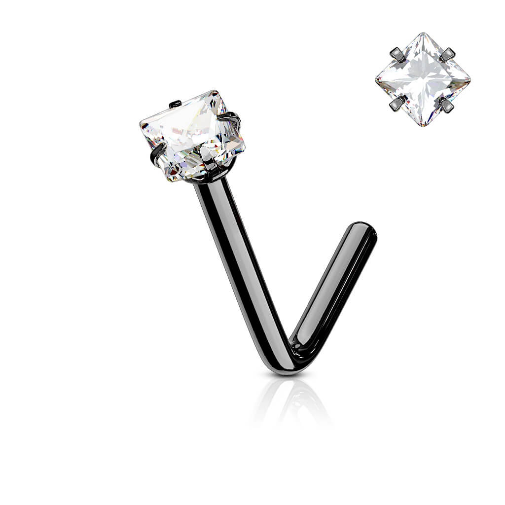 Square CZ Prong-Set L-Bend Nose Stud