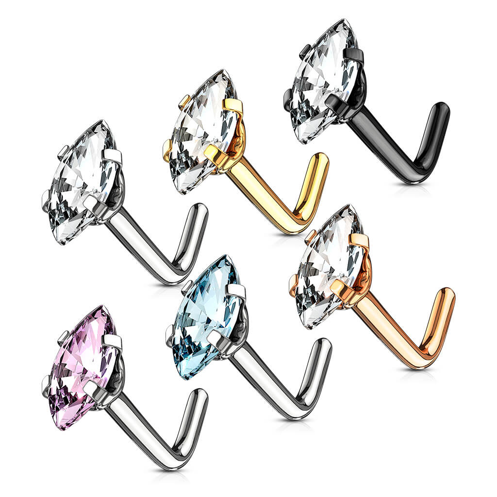 Marquise CZ L-Bend Nose Stud