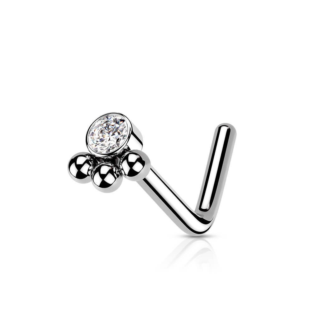 Triple Beaded Ball Cluster CZ Nose Stud