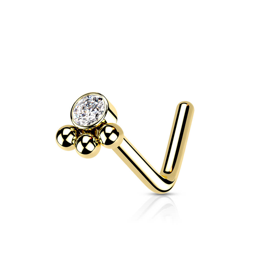 Triple Beaded Ball Cluster CZ Nose Stud