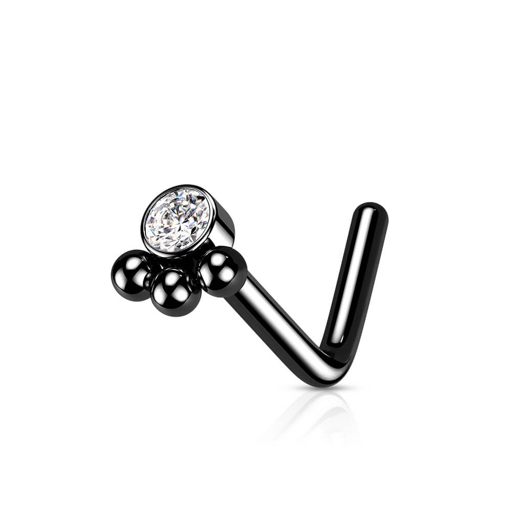 Triple Beaded Ball Cluster CZ Nose Stud