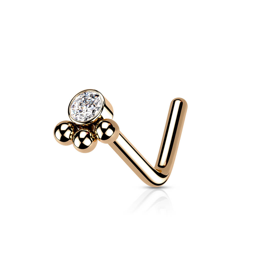 Triple Beaded Ball Cluster CZ Nose Stud