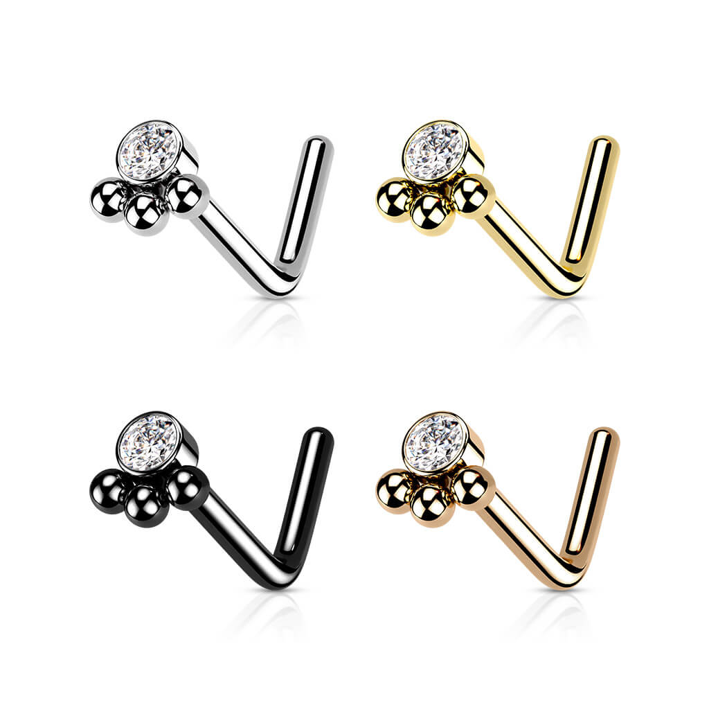 Triple Beaded Ball Cluster CZ Nose Stud