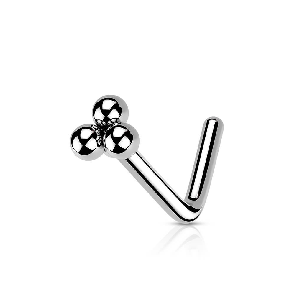 Triangular Ball Cluster L-Bend Nose Stud