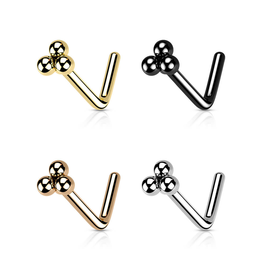 Triangular Ball Cluster L-Bend Nose Stud