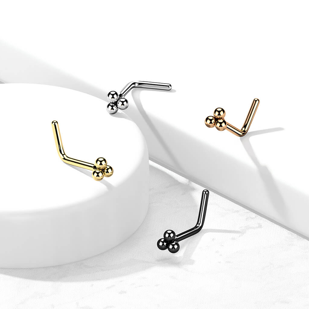 Triangular Ball Cluster L-Bend Nose Stud
