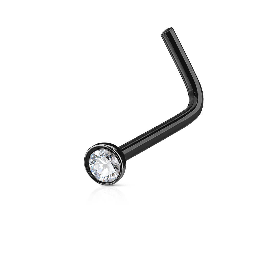 Crystal Half Ball L-Bend Nose Stud - Surgical Steel
