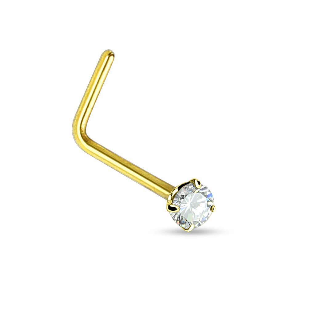 2mm CZ L-Bend Nose Ring - Surgical Steel