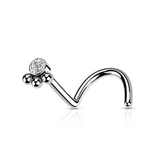 Triple Bead Cluster CZ Nose Screw Ring