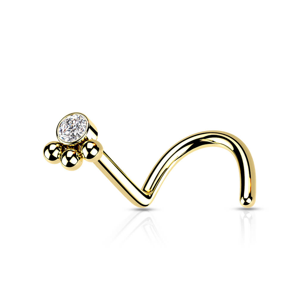 Triple Bead Cluster CZ Nose Screw Ring