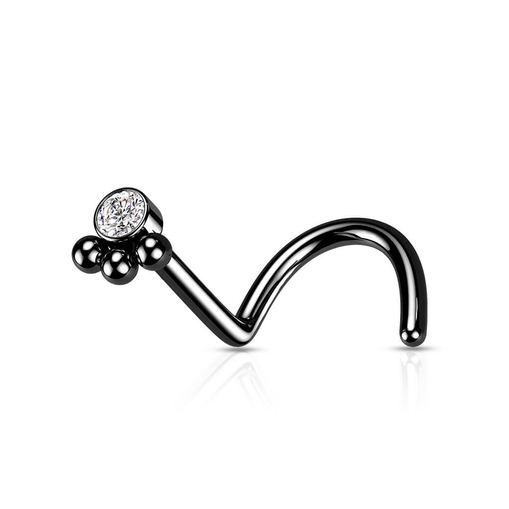 Triple Bead Cluster CZ Nose Screw Ring
