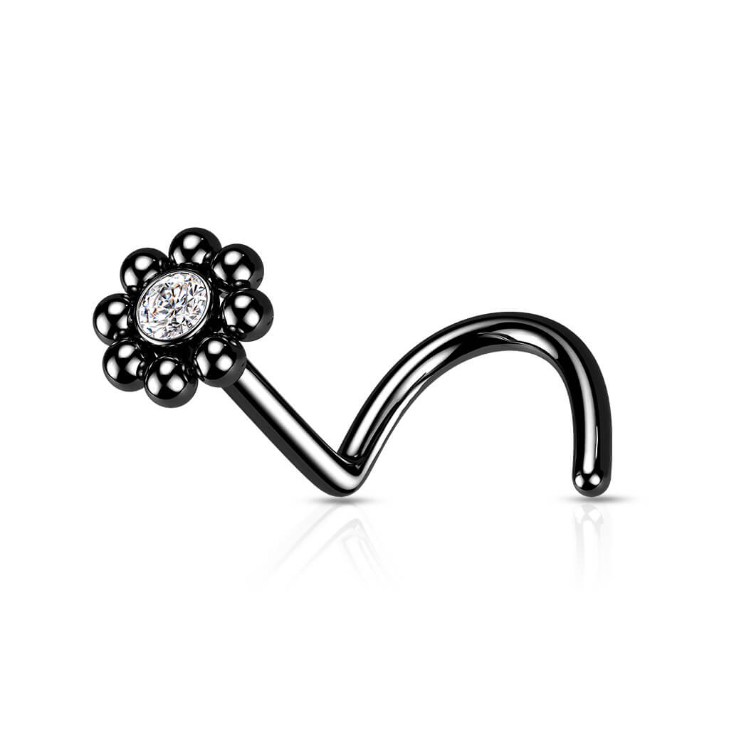Beaded Edge CZ Center Nose Screw Ring