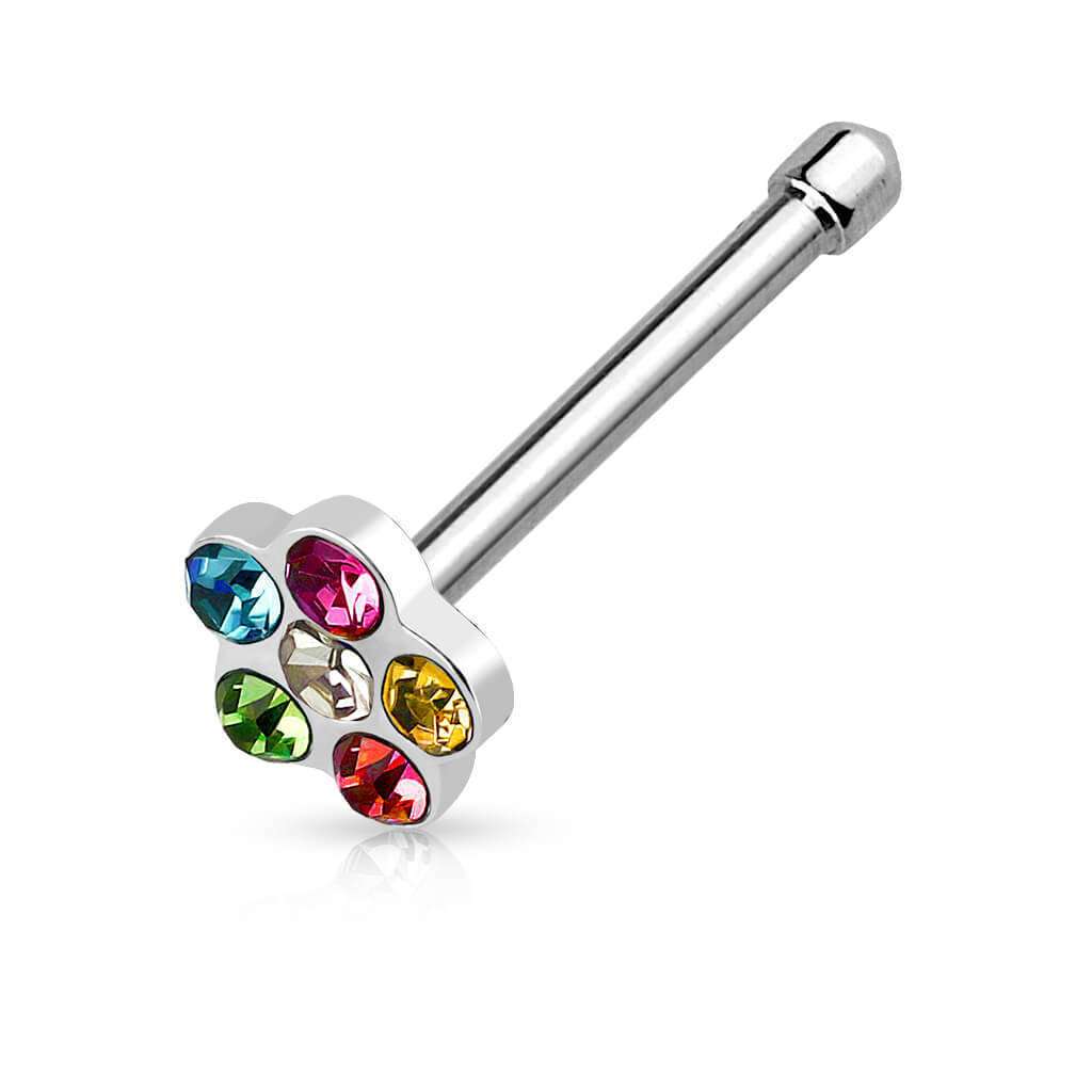 Multi-Gem Pavé Flower Nose Stud