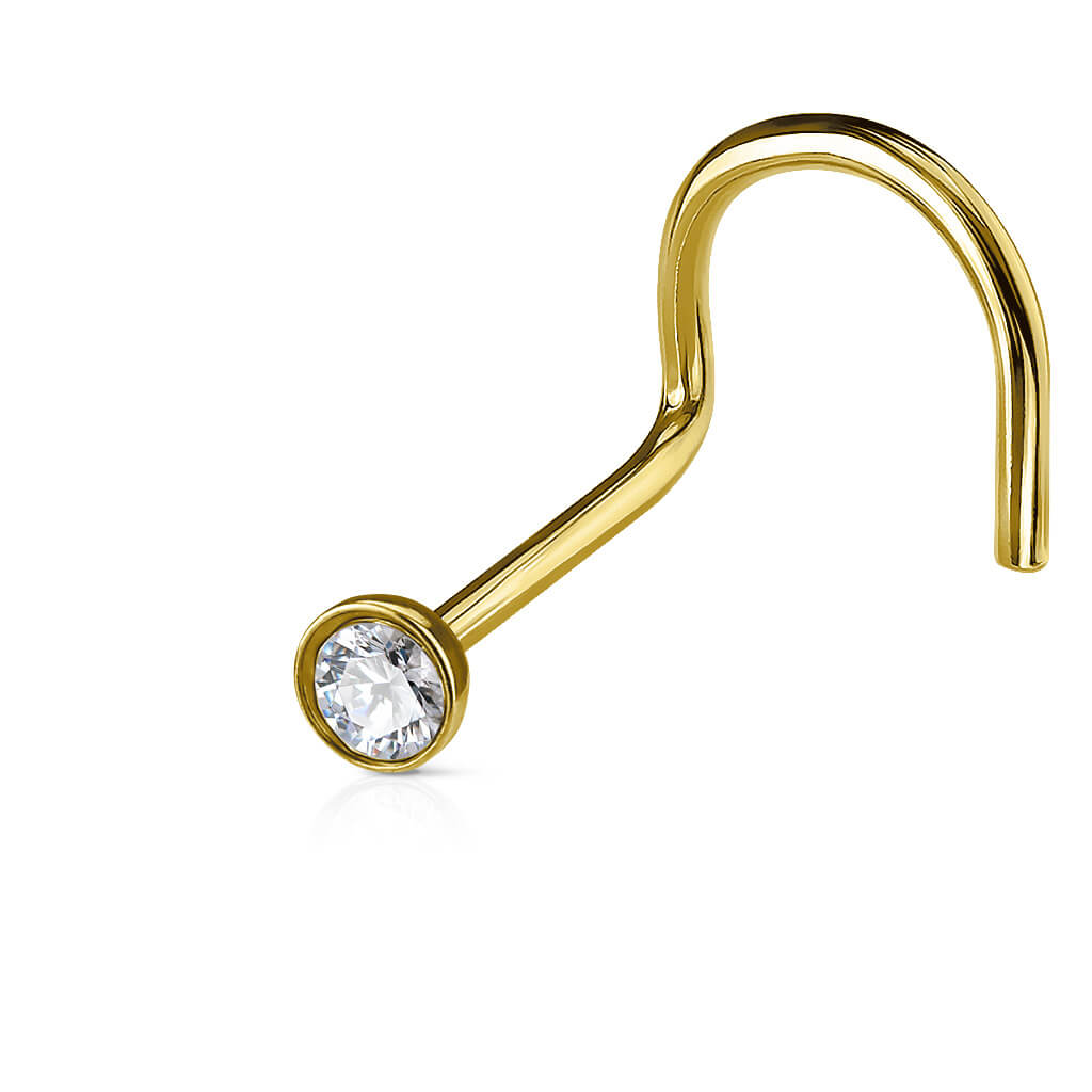 Crystal Half Ball Nose Screw Ring - Surgical Steel