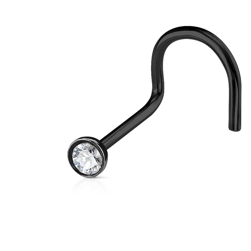 Crystal Half Ball Nose Screw Ring - Surgical Steel