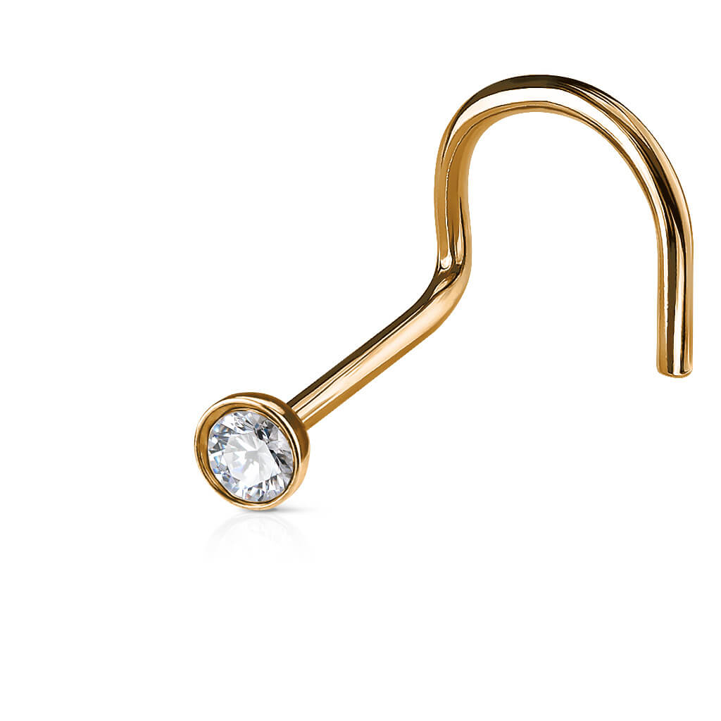 Crystal Half Ball Nose Screw Ring - Surgical Steel