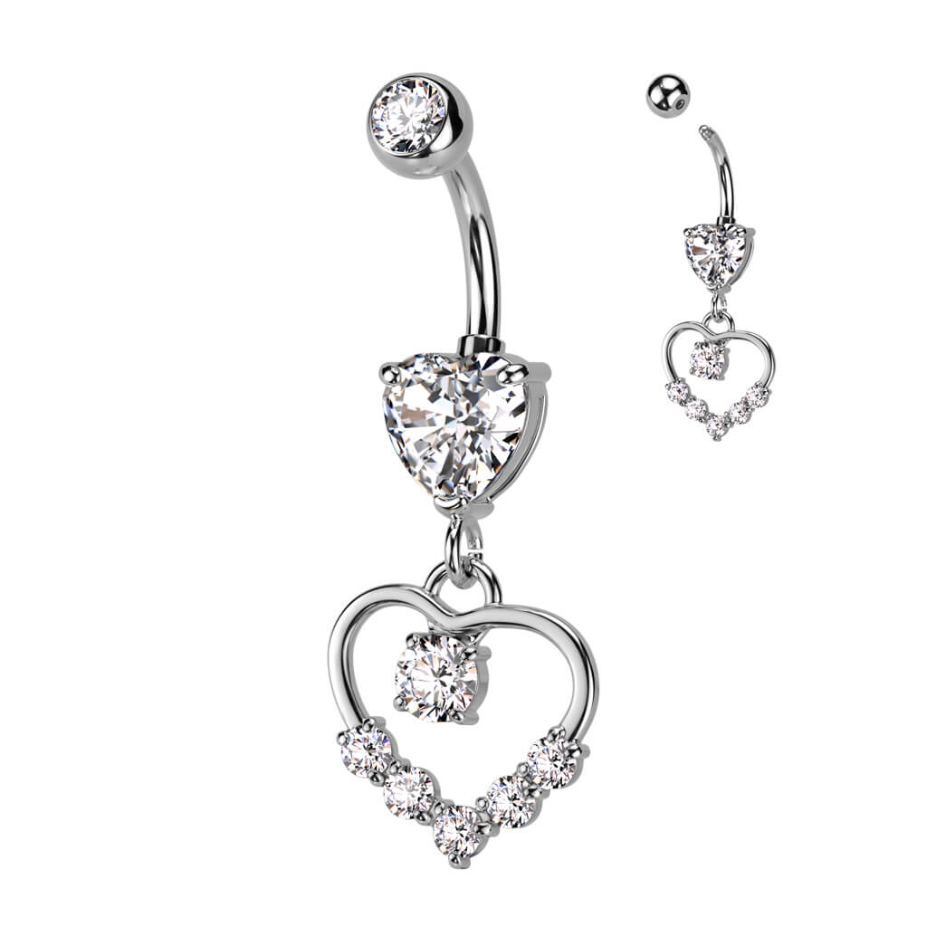 Heart CZ with Hollow Heart Pavé Dangle Belly Button Ring