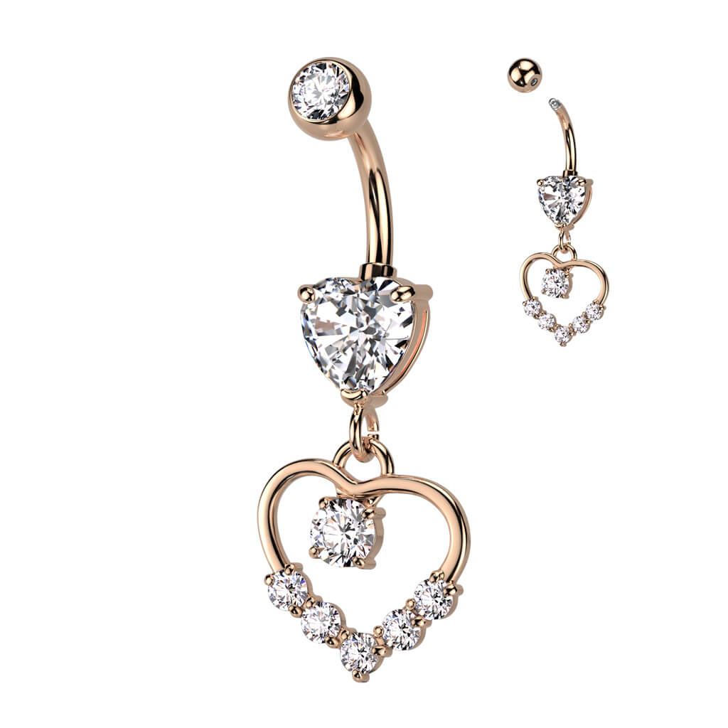 Heart CZ with Hollow Heart Pavé Dangle Belly Button Ring