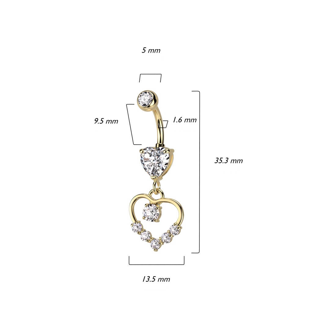 Heart CZ with Hollow Heart Pavé Dangle Belly Button Ring