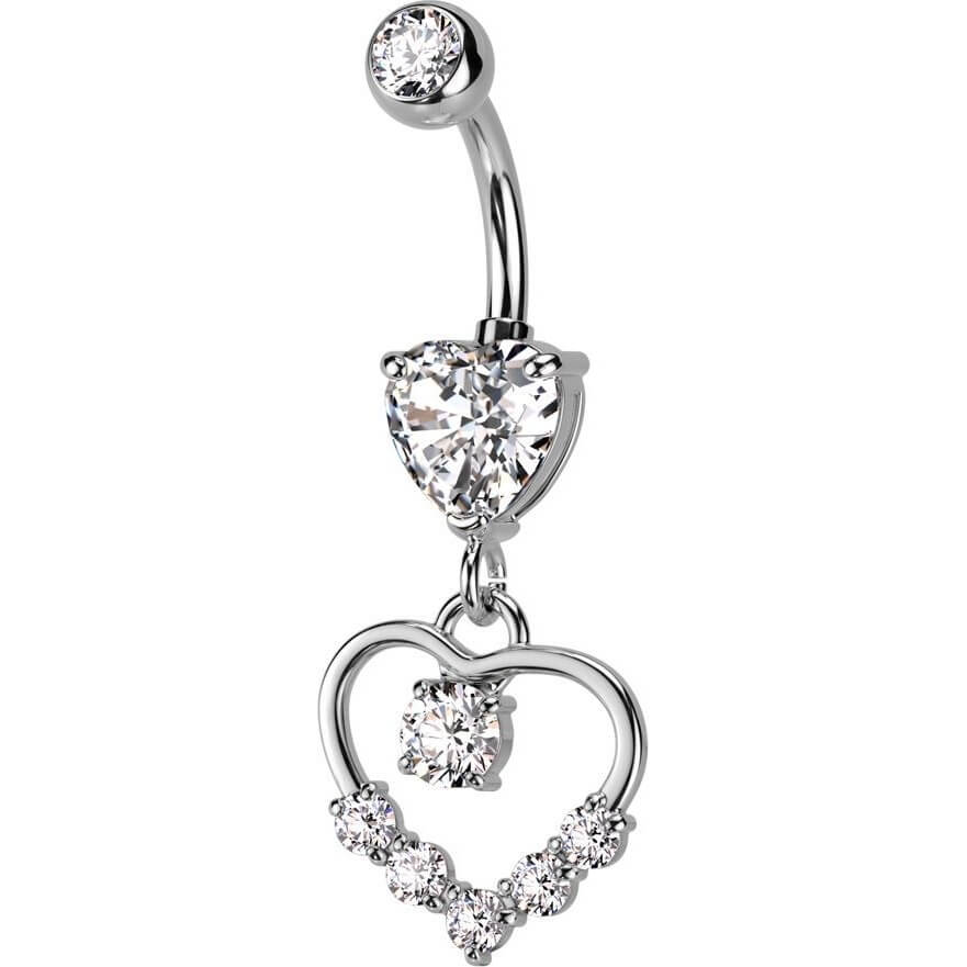 Heart CZ with Hollow Heart Pavé Dangle Belly Button Ring