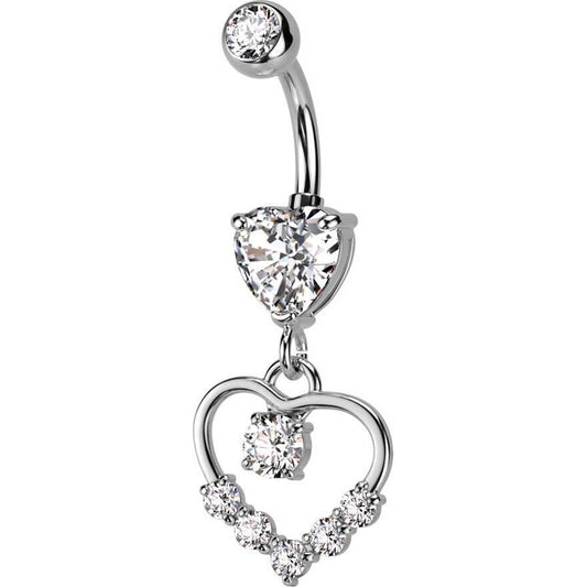 Heart CZ with Hollow Heart Pavé Dangle Belly Button Ring