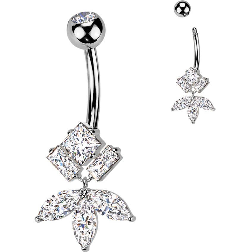 Titanium Diamond & Marquise CZ Fan Dangle Belly Button Ring