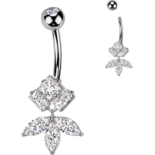 Titanium Diamond & Marquise CZ Fan Dangle Belly Button Ring