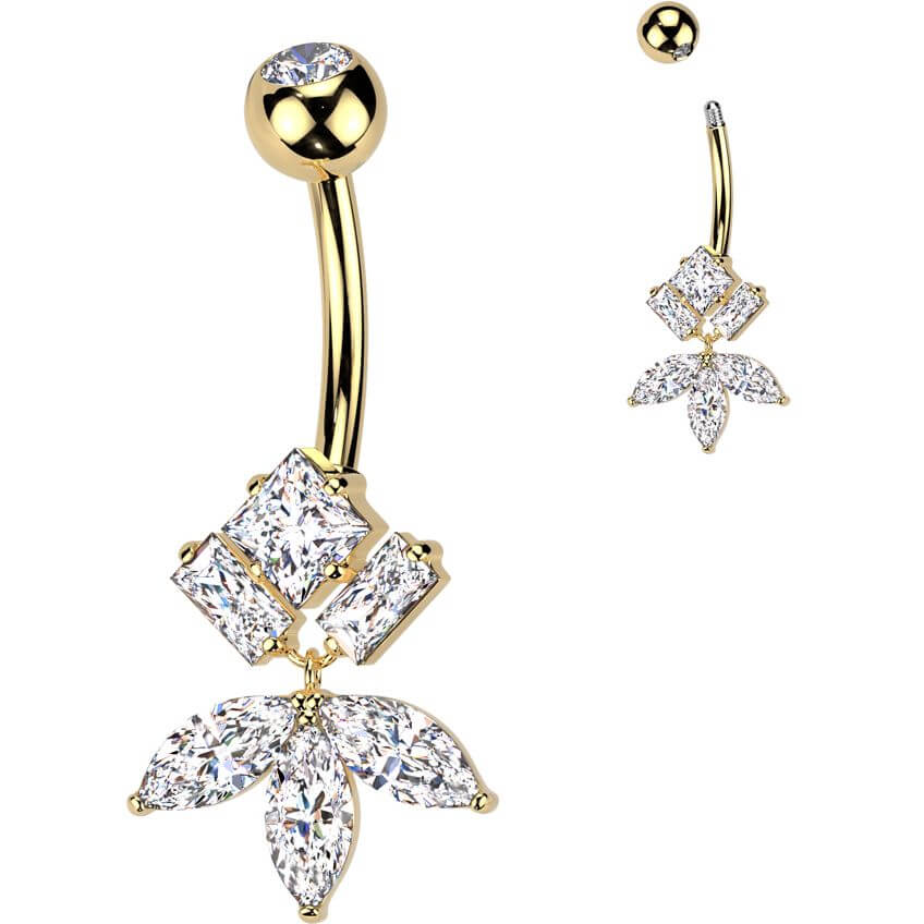 Titanium Diamond & Marquise CZ Fan Dangle Belly Button Ring