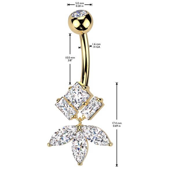 Titanium Diamond & Marquise CZ Fan Dangle Belly Button Ring