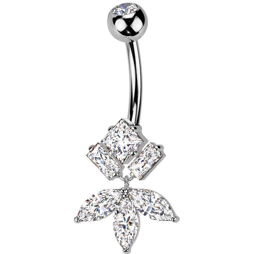 Titanium Diamond & Marquise CZ Fan Dangle Belly Button Ring