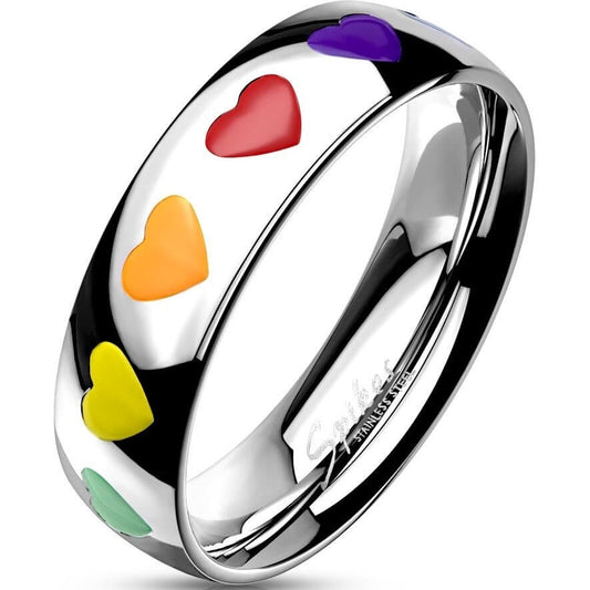 Rainbow Hearts Dome Band Ring