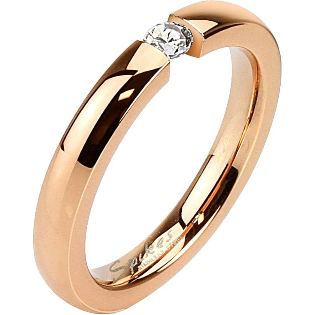 Rose Gold Tension-Set CZ Band Ring