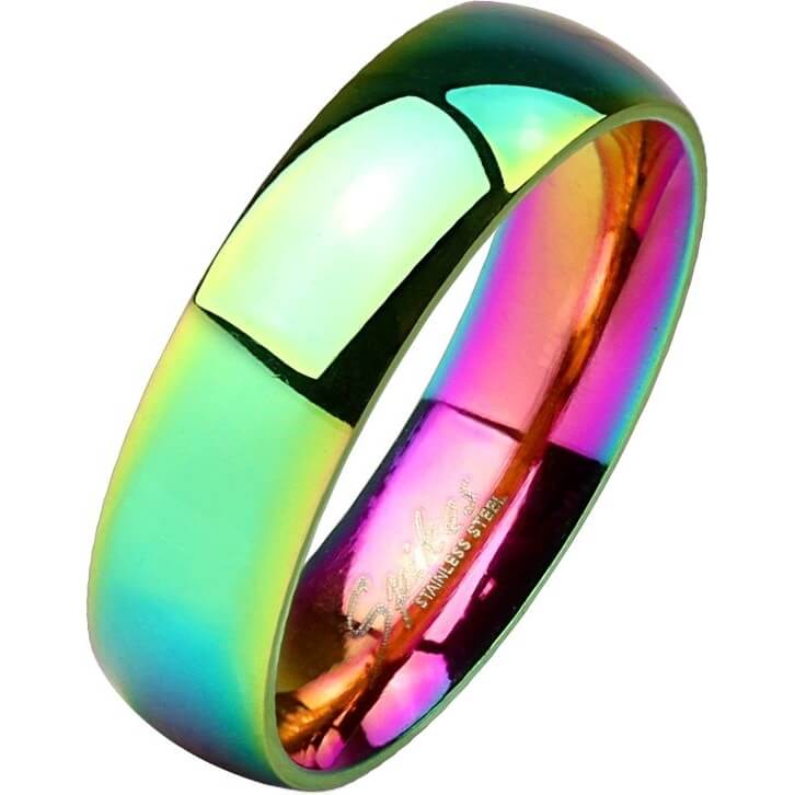 Dome Rainbow Stainless Steel Couple Ring