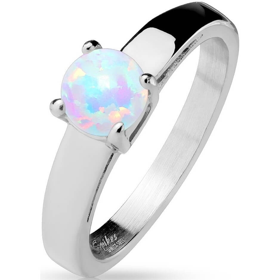 Round Opal Prong-Set Stainless Steel Engagement Ring