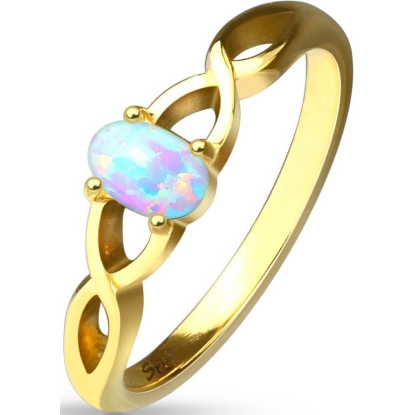 Oval Opal Gold IP Stainless Steel Ring