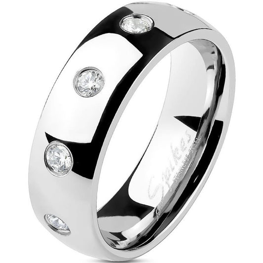 Ten CZ Flush Set Classic Dome Ring