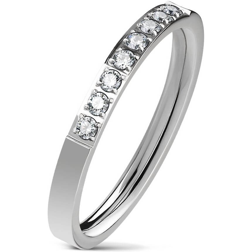 8-Stone CZ Lined Band Ring in Silver