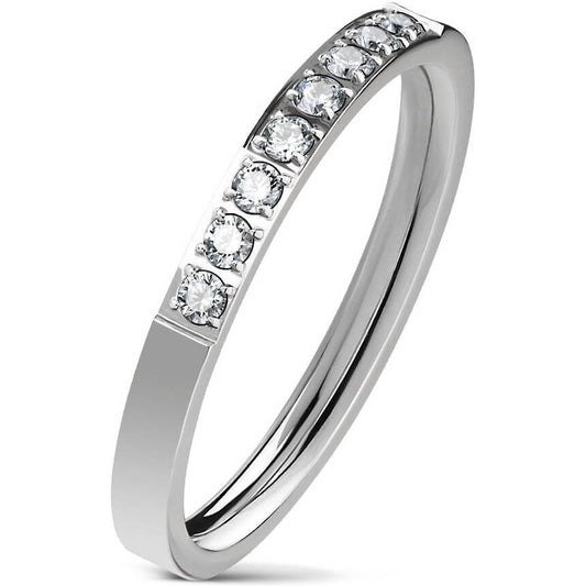 8-Stone CZ Lined Band Ring in Silver