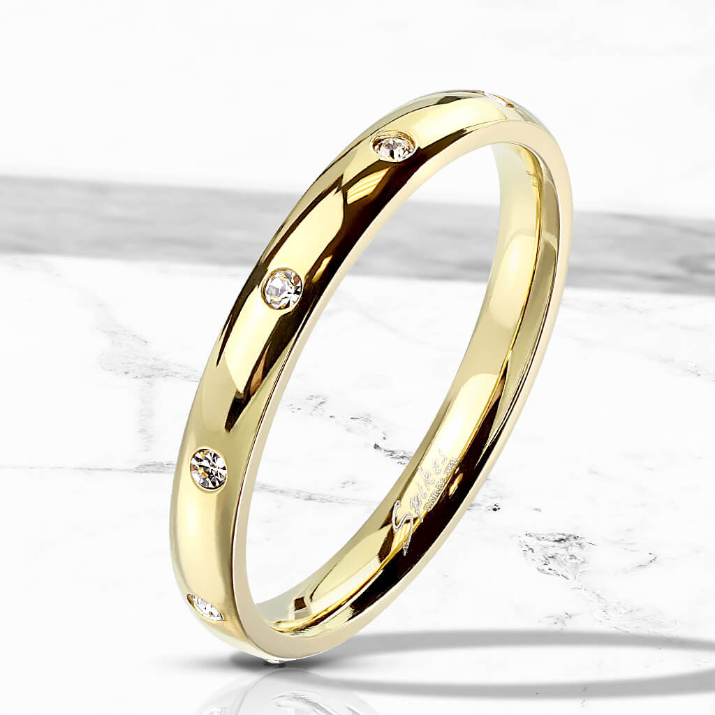 Gold Classic Dome Ring with CZ Accents