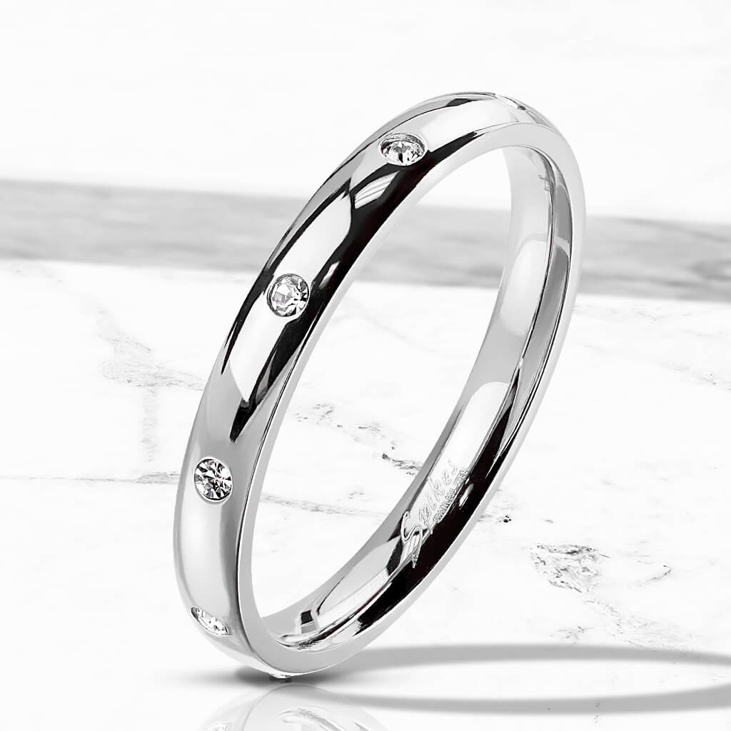 Silver Classic Dome Ring with CZ Accents