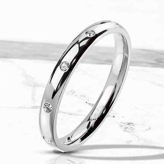 Silver Classic Dome Ring with CZ Accents