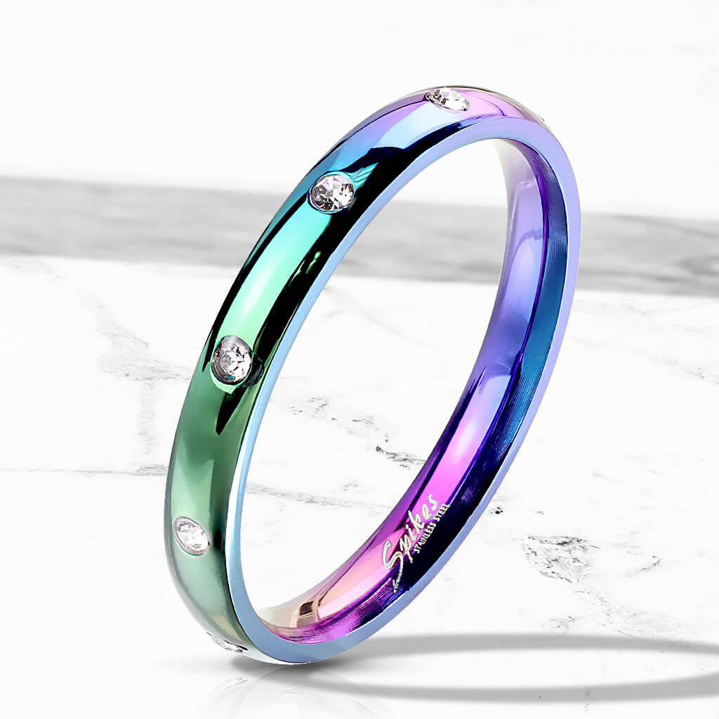 Rainbow Classic Dome Ring with CZ Accents