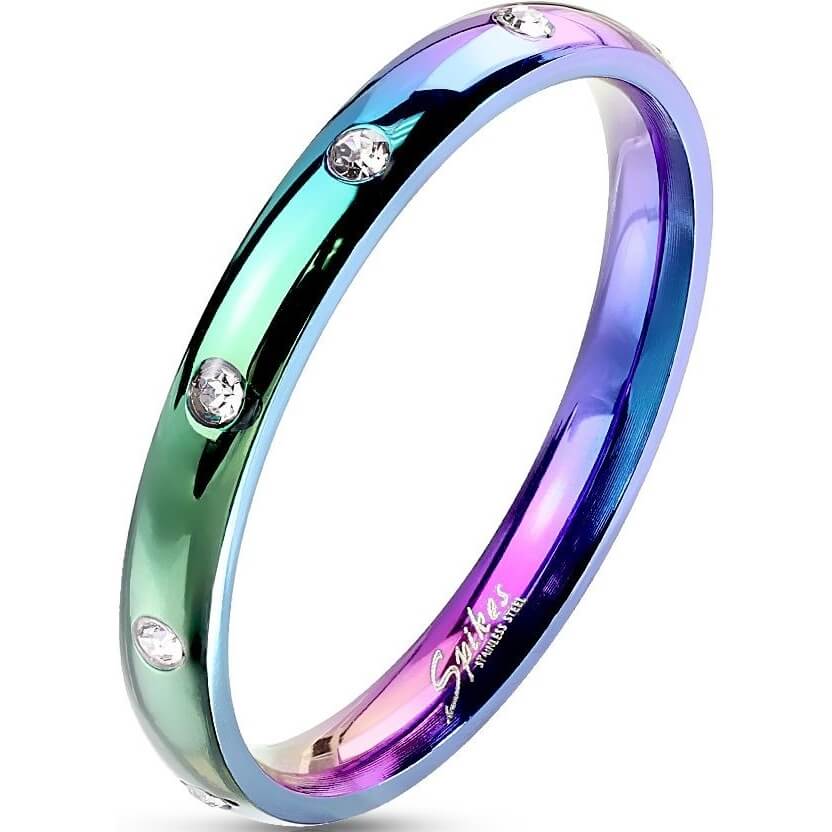Rainbow Classic Dome Ring with CZ Accents