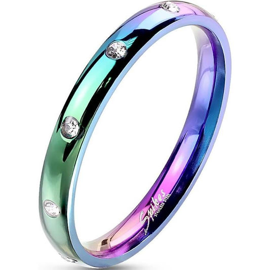 Rainbow Classic Dome Ring with CZ Accents