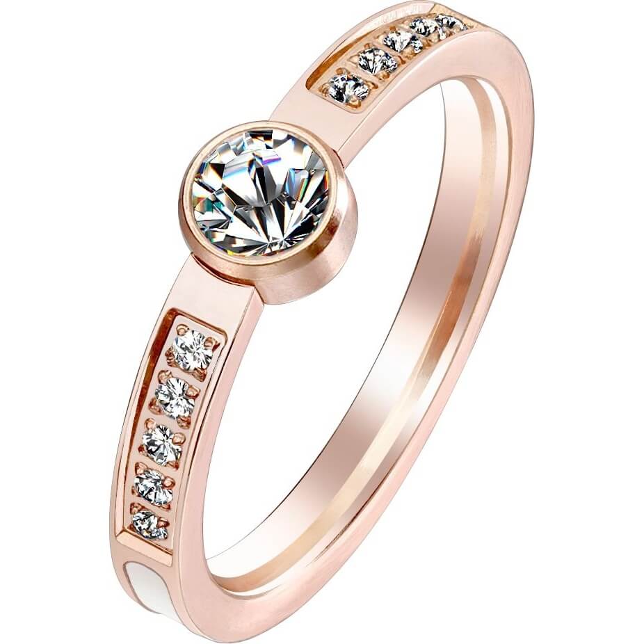 Mother of Pearl & CZ Rose Gold Band Ring