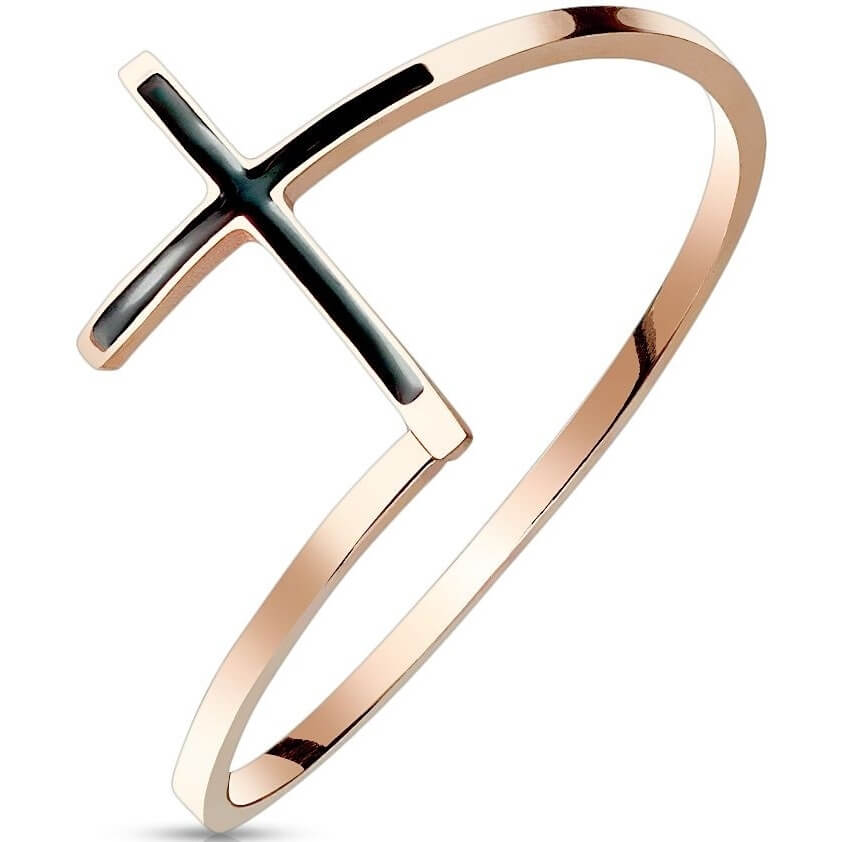 Black Enamel Cross Rose Gold Ring
