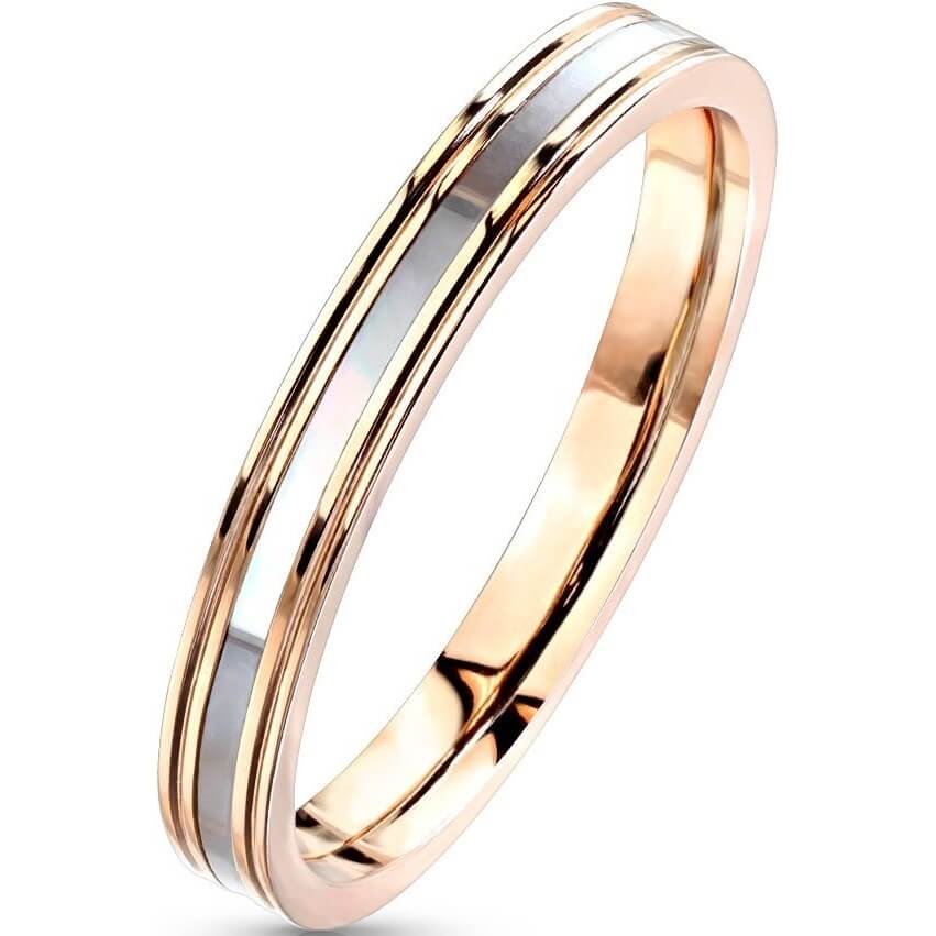Mother of Pearl Inlay Rose Gold Band Ring