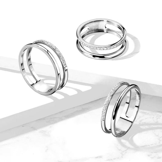 Double Row CZ Pavé Stainless Steel Ring